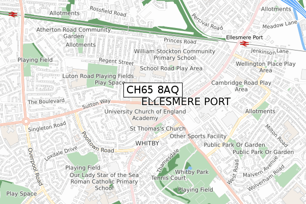 CH65 8AQ map - small scale - OS Open Zoomstack (Ordnance Survey) CH65 8AQ map - small scale - OS Open Zoomstack (Ordnance Survey)