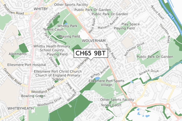 CH65 9BT map - small scale - OS Open Zoomstack (Ordnance Survey)