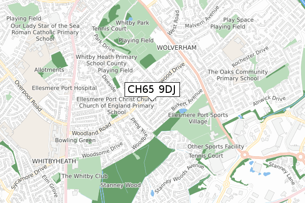 CH65 9DJ map - small scale - OS Open Zoomstack (Ordnance Survey)