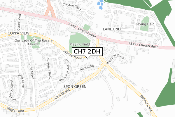 CH7 2DH map - large scale - OS Open Zoomstack (Ordnance Survey)