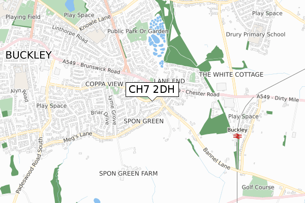 CH7 2DH map - small scale - OS Open Zoomstack (Ordnance Survey)