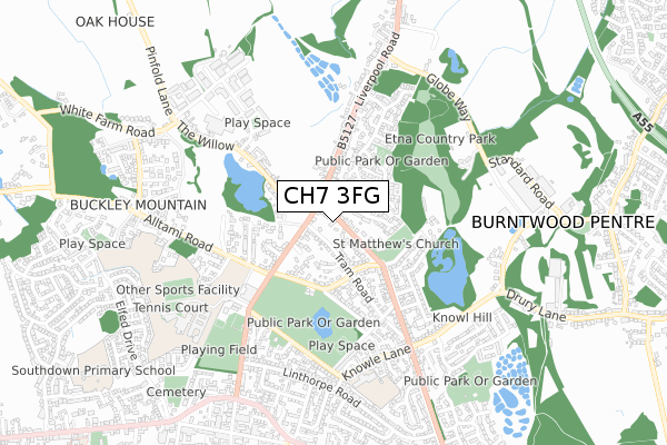 CH7 3FG map - small scale - OS Open Zoomstack (Ordnance Survey)