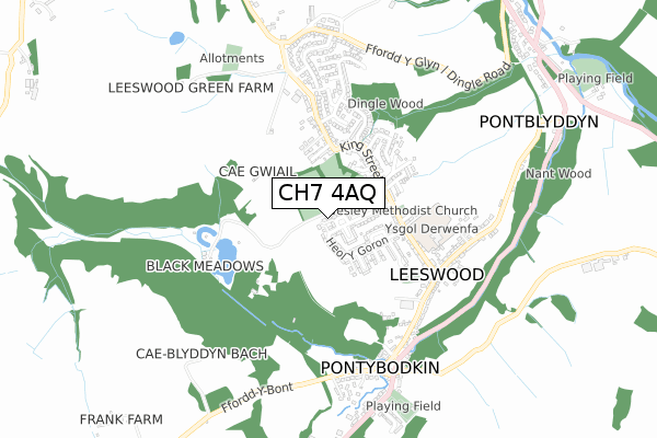 CH7 4AQ map - small scale - OS Open Zoomstack (Ordnance Survey)