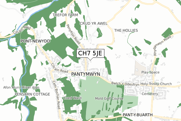 CH7 5JE map - small scale - OS Open Zoomstack (Ordnance Survey)