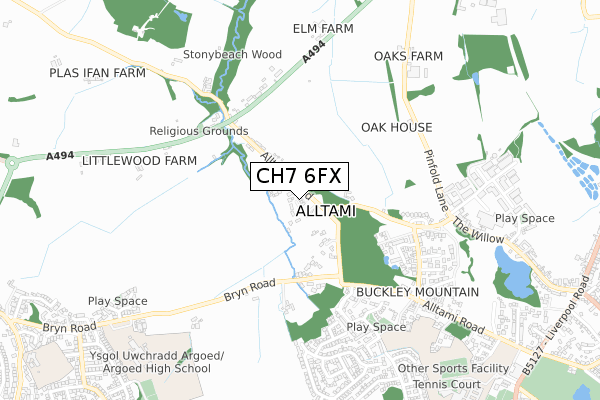 CH7 6FX map - small scale - OS Open Zoomstack (Ordnance Survey) CH7 6FX map - small scale - OS Open Zoomstack (Ordnance Survey)