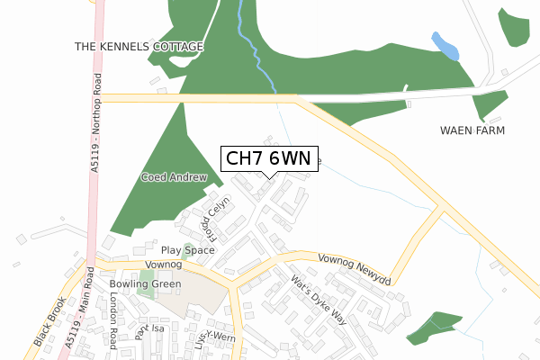 CH7 6WN map - large scale - OS Open Zoomstack (Ordnance Survey)