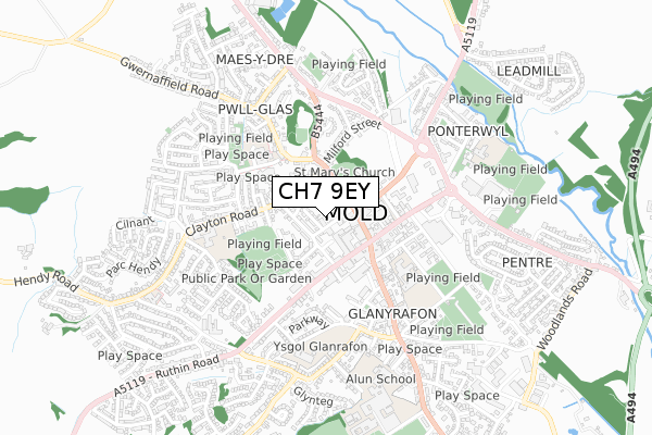 CH7 9EY map - small scale - OS Open Zoomstack (Ordnance Survey)