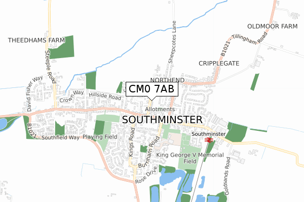 CM0 7AB map - small scale - OS Open Zoomstack (Ordnance Survey)