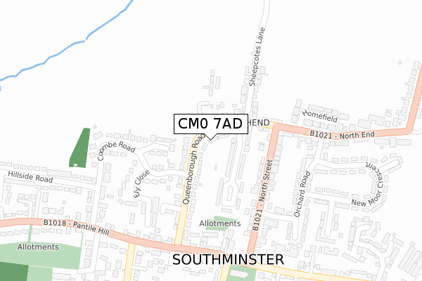 CM0 7AD map - large scale - OS Open Zoomstack (Ordnance Survey)