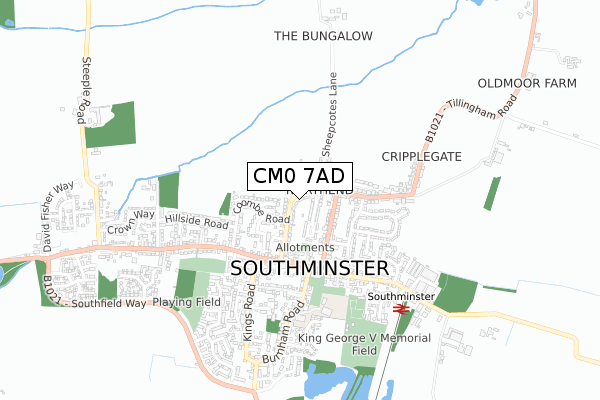 CM0 7AD map - small scale - OS Open Zoomstack (Ordnance Survey)