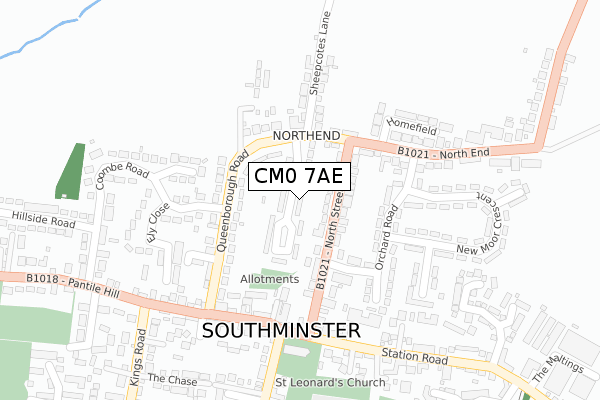 CM0 7AE map - large scale - OS Open Zoomstack (Ordnance Survey)