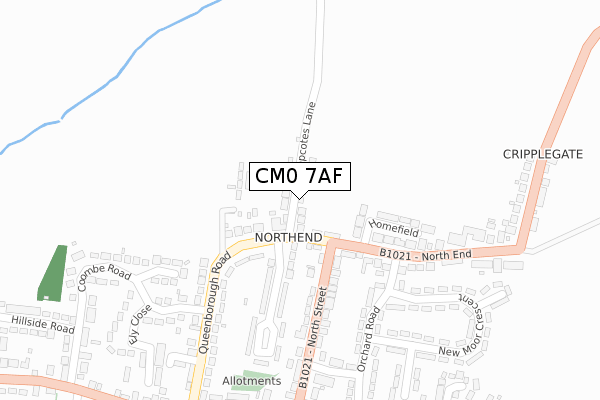 CM0 7AF map - large scale - OS Open Zoomstack (Ordnance Survey)