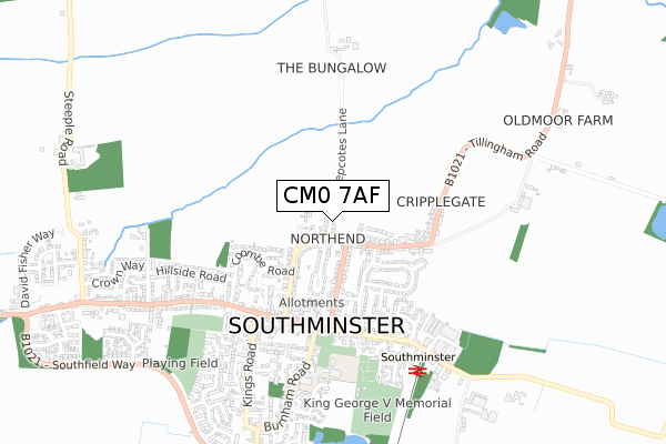 CM0 7AF map - small scale - OS Open Zoomstack (Ordnance Survey)