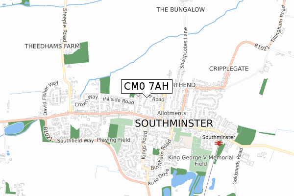 CM0 7AH map - small scale - OS Open Zoomstack (Ordnance Survey)