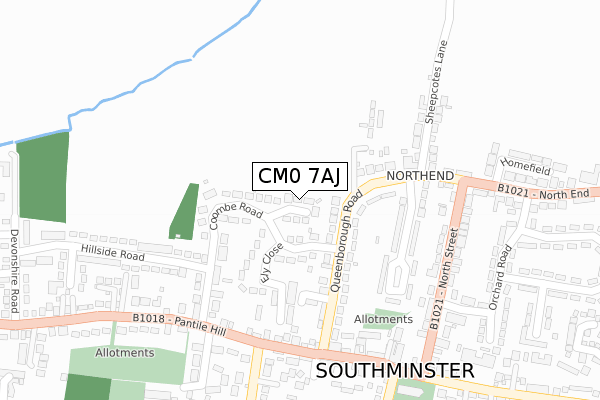 CM0 7AJ map - large scale - OS Open Zoomstack (Ordnance Survey)