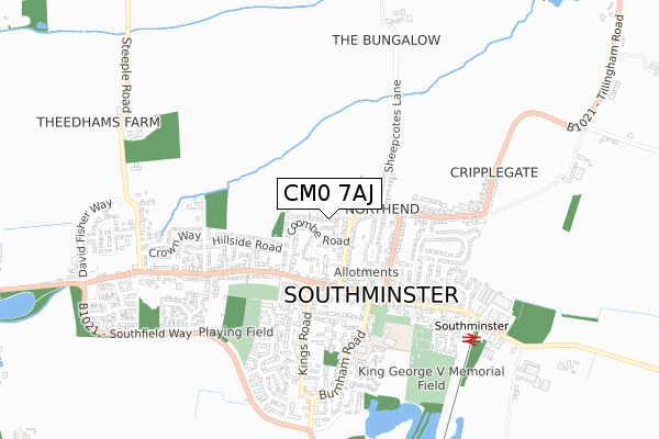 CM0 7AJ map - small scale - OS Open Zoomstack (Ordnance Survey)