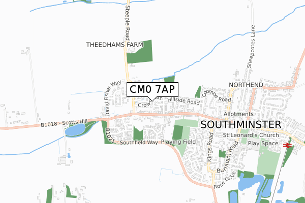 CM0 7AP map - small scale - OS Open Zoomstack (Ordnance Survey)