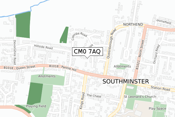 CM0 7AQ map - large scale - OS Open Zoomstack (Ordnance Survey)