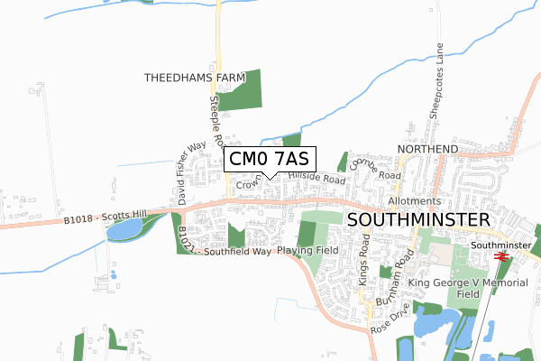 CM0 7AS map - small scale - OS Open Zoomstack (Ordnance Survey)