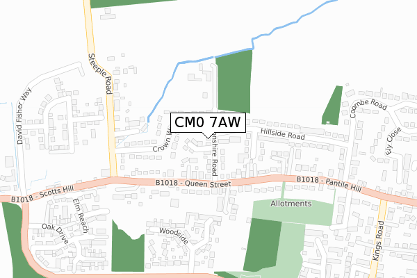 CM0 7AW map - large scale - OS Open Zoomstack (Ordnance Survey)