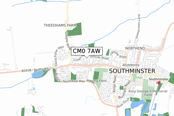 CM0 7AW map - small scale - OS Open Zoomstack (Ordnance Survey)