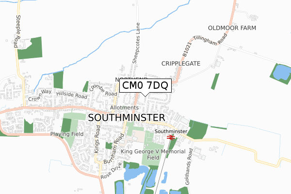 CM0 7DQ map - small scale - OS Open Zoomstack (Ordnance Survey)