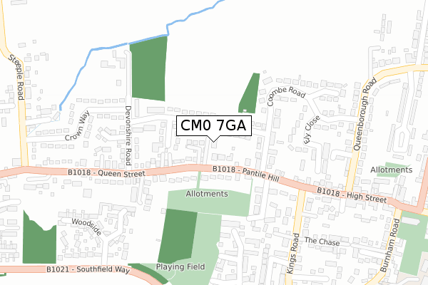 CM0 7GA map - large scale - OS Open Zoomstack (Ordnance Survey)