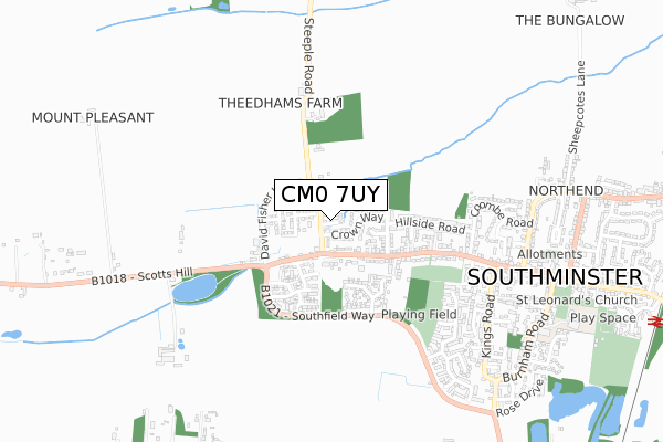 CM0 7UY map - small scale - OS Open Zoomstack (Ordnance Survey)