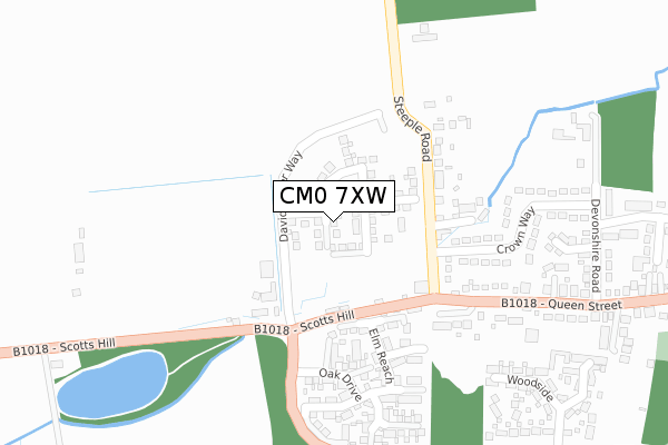 CM0 7XW map - large scale - OS Open Zoomstack (Ordnance Survey)