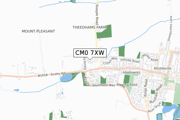 CM0 7XW map - small scale - OS Open Zoomstack (Ordnance Survey)