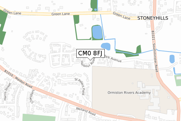 CM0 8FJ map - large scale - OS Open Zoomstack (Ordnance Survey)