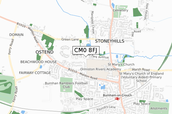 CM0 8FJ map - small scale - OS Open Zoomstack (Ordnance Survey)