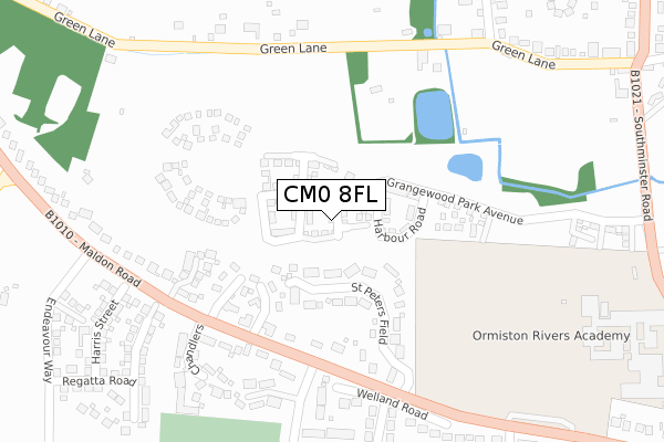 CM0 8FL map - large scale - OS Open Zoomstack (Ordnance Survey)