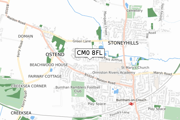 CM0 8FL map - small scale - OS Open Zoomstack (Ordnance Survey)