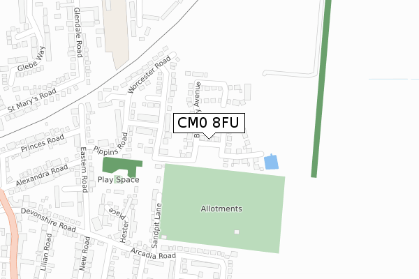 CM0 8FU map - large scale - OS Open Zoomstack (Ordnance Survey)