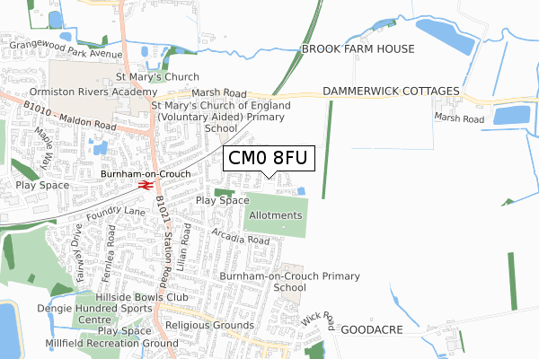 CM0 8FU map - small scale - OS Open Zoomstack (Ordnance Survey)