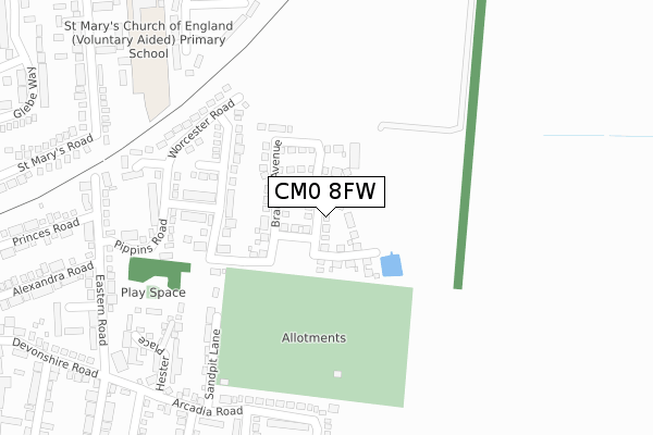 CM0 8FW map - large scale - OS Open Zoomstack (Ordnance Survey)