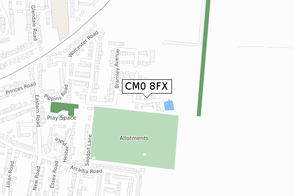 CM0 8FX map - large scale - OS Open Zoomstack (Ordnance Survey)