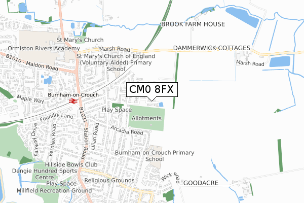 CM0 8FX map - small scale - OS Open Zoomstack (Ordnance Survey)