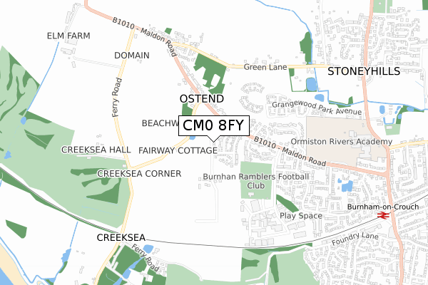 CM0 8FY map - small scale - OS Open Zoomstack (Ordnance Survey)