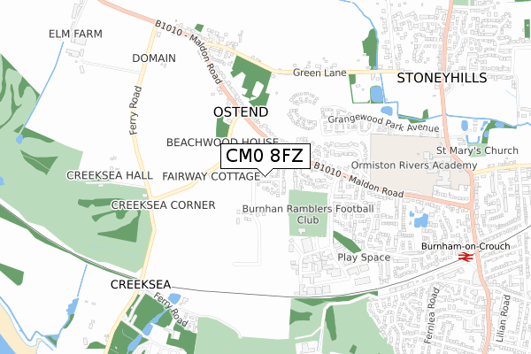 CM0 8FZ map - small scale - OS Open Zoomstack (Ordnance Survey)