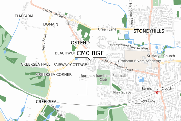 CM0 8GF map - small scale - OS Open Zoomstack (Ordnance Survey)