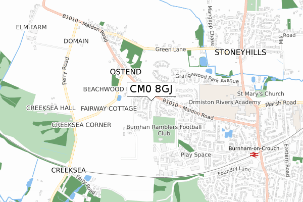 CM0 8GJ map - small scale - OS Open Zoomstack (Ordnance Survey)