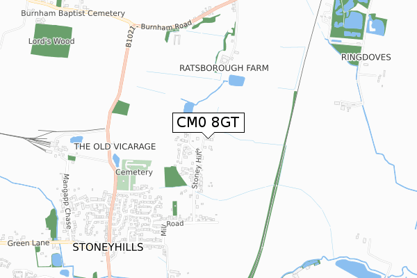 CM0 8GT map - small scale - OS Open Zoomstack (Ordnance Survey)