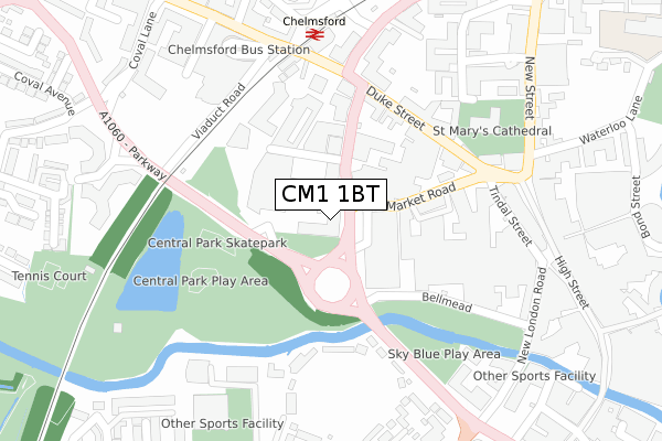 CM1 1BT map - large scale - OS Open Zoomstack (Ordnance Survey)