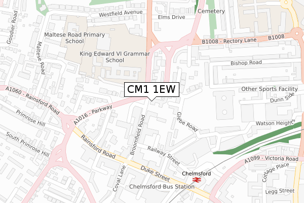 CM1 1EW map - large scale - OS Open Zoomstack (Ordnance Survey)