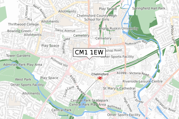 CM1 1EW map - small scale - OS Open Zoomstack (Ordnance Survey)