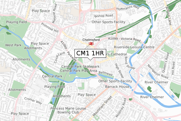 CM1 1HR map - small scale - OS Open Zoomstack (Ordnance Survey)