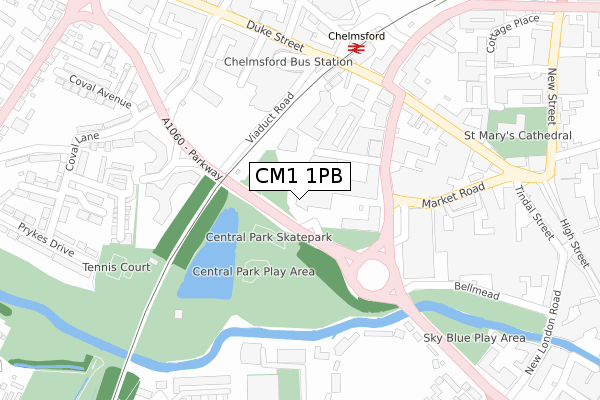 CM1 1PB map - large scale - OS Open Zoomstack (Ordnance Survey)