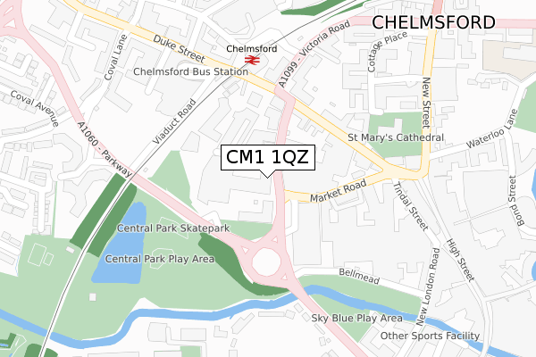 CM1 1QZ map - large scale - OS Open Zoomstack (Ordnance Survey)